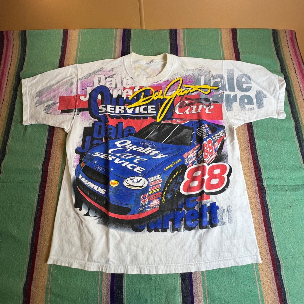 NASCAR Dale Jarrett T-Shirt Mens XL White All Over Print 88 Ford Racing Vintage